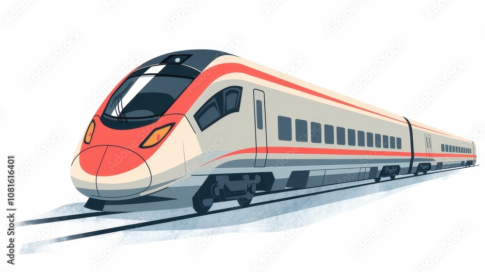 Sleek modern train illustration with white, red, and gray design Sleek modern train illustration with white, red, and gray design