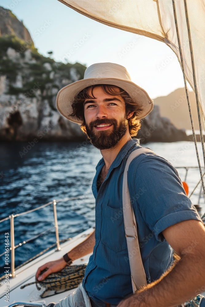 Exploring the seas adventurous travelers sailing in exotic locations on a yacht Exploring the seas adventurous travelers sailing in exotic locations on a yacht