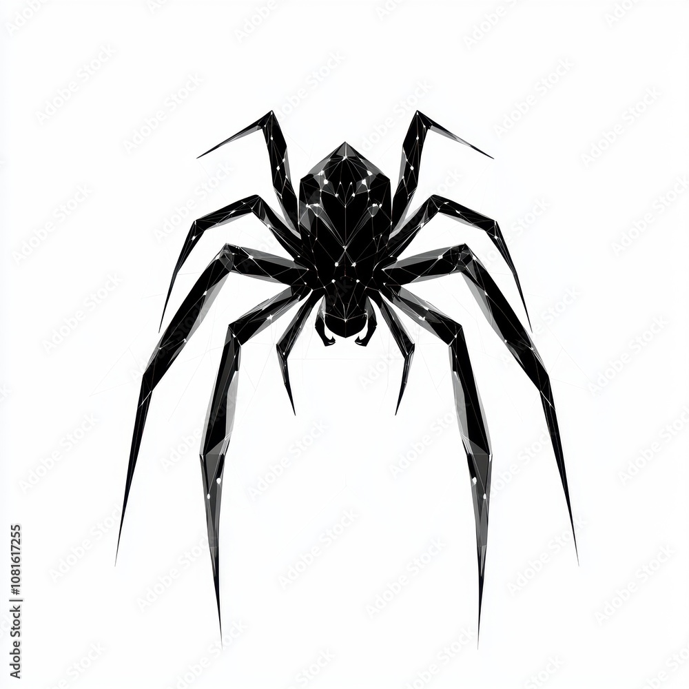 A stylized black spider illustration with sharp geometric shapes. A stylized black spider illustration with sharp geometric shapes.