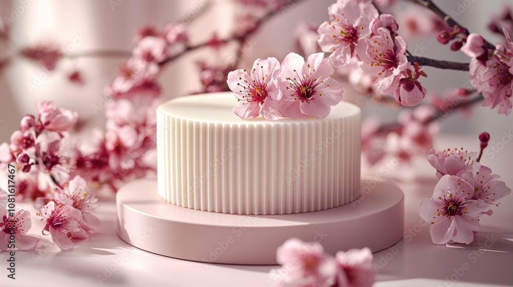 Elegant pastel cake adorned with delicate cherry blossoms, set against a soft background, perfect for spring celebrations and special occasions. Elegant pastel cake adorned with delicate cherry blossoms, set against a soft background, perfect for spring celebrations and special occasions.