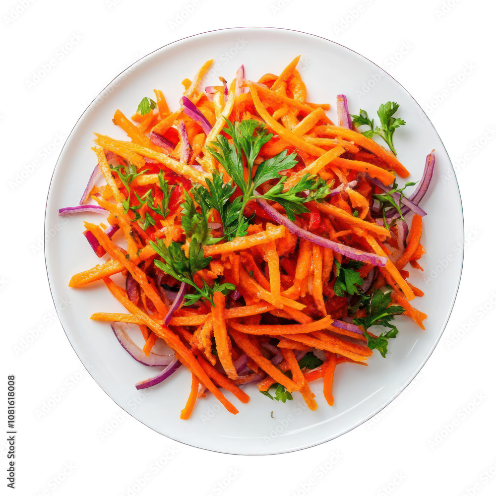 Carrot salad on whie plate isolated on transparent background Carrot salad on whie plate isolated on transparent background