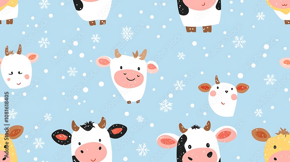 Cute Pastel Cows Pattern with Minimal Design Cute Pastel Cows Pattern with Minimal Design