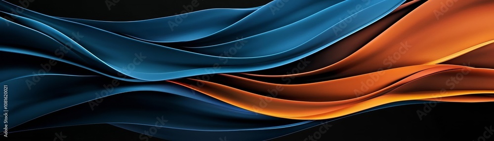 Artistic render of solid waves in blue and orange hues, dynamic ...