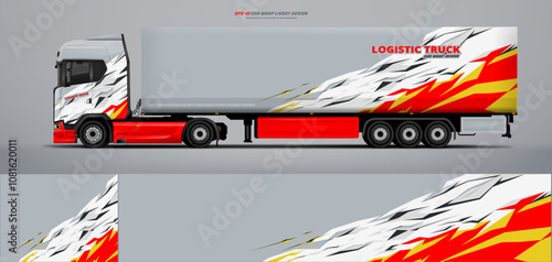 Vector truck trailer livery design template. Truck Cargo delivering vehicle paintjob. Mock up and design on separate layers vector files.