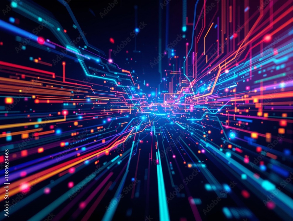 Obraz premium Abstract digital background featuring dynamic lines, vibrant colors and modern technology. Background,Suitable for creative projects related to digital innovations and contemporary