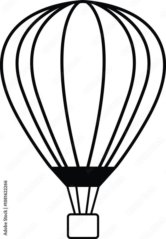 Fototapeta premium Hot Air Balloon with Basket Line and Silhouette
