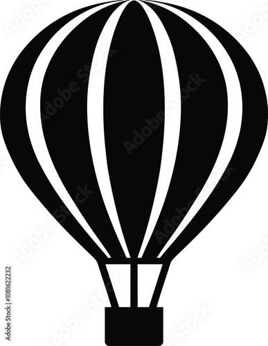 Hot Air Balloon with Basket Line and Silhouette