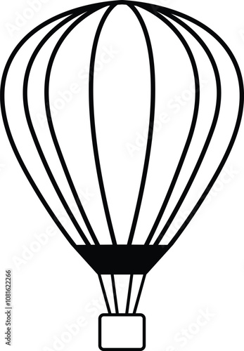 Hot Air Balloon with Basket Line and Silhouette