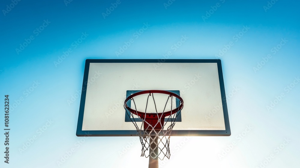 A basketball hoop against a clear sky backdrop, outdoor setting with daytime, Dynamic style A basketball hoop against a clear sky backdrop, outdoor setting with daytime, Dynamic style