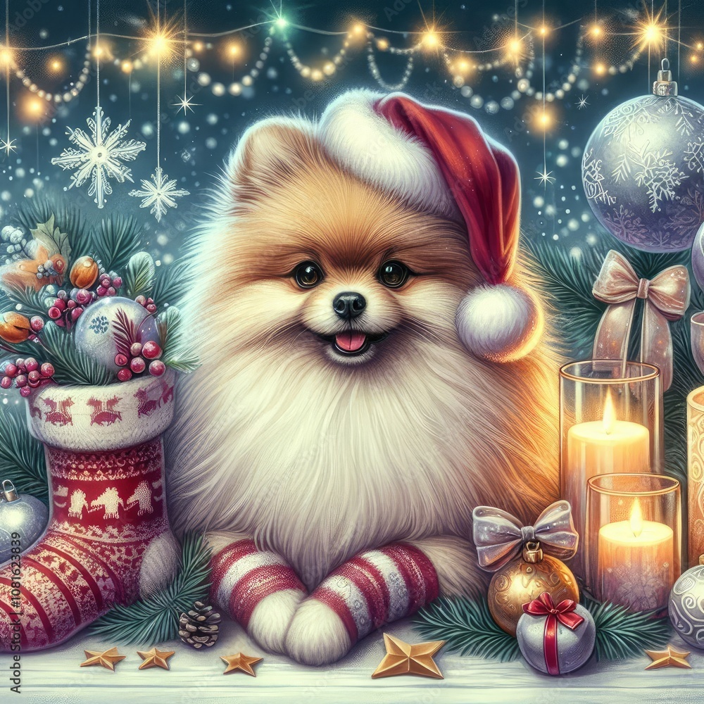 dog and Christmas happy new year, elegant dog and Christmas happy new year, elegant