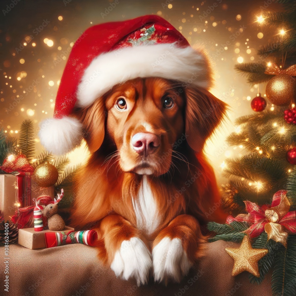 dog and Christmas happy new year, elegant dog and Christmas happy new year, elegant