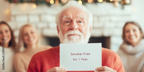 Elderly Celebration Smoke-Free Achievement in Cozy Living Room – Great American Smokeout, Thanksgiving, Fathers Day photo