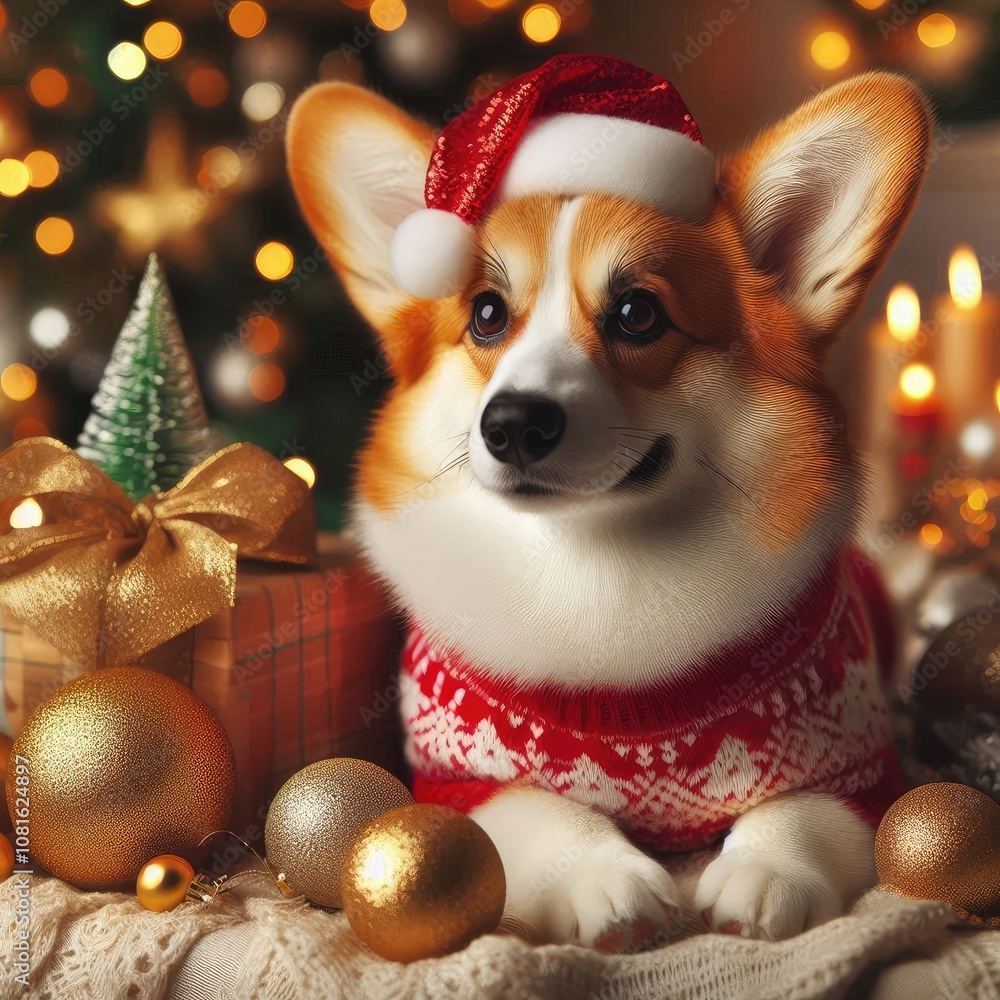 dog and Christmas happy new year, elegant dog and Christmas happy new year, elegant