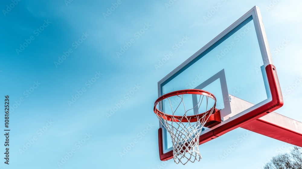 A basketball hoop with backboard and clear sky, outdoor setting in the afternoon, Dynamic style A basketball hoop with backboard and clear sky, outdoor setting in the afternoon, Dynamic style