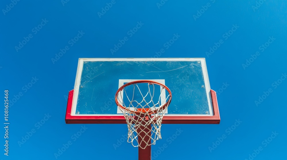 A basketball hoop with backboard and clear sky, outdoor setting in the afternoon, Dynamic style A basketball hoop with backboard and clear sky, outdoor setting in the afternoon, Dynamic style