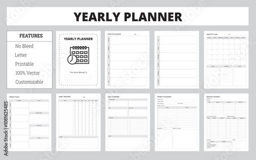 Yearly Planner Vector Illustration, Yearly Schedule Use For Every Year