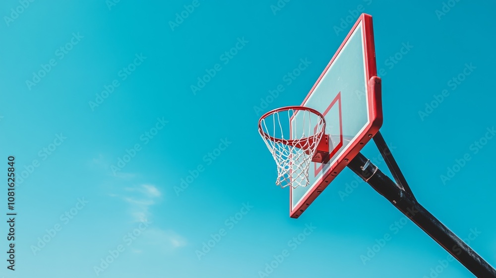 A basketball hoop with backboard and clear sky, outdoor setting in the afternoon, Urban style A basketball hoop with backboard and clear sky, outdoor setting in the afternoon, Urban style