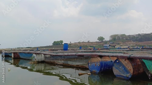 TRADITIONAL FRESH WATER FISH CULTIVATION POND IN WADUK GAJAH MUNGKUR, CENTRAL JAVA, INDONESIA