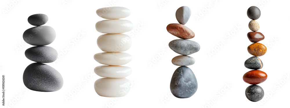 Set of a balanced stone pile, isolated on a transparent background. Set of a balanced stone pile, isolated on a transparent background.