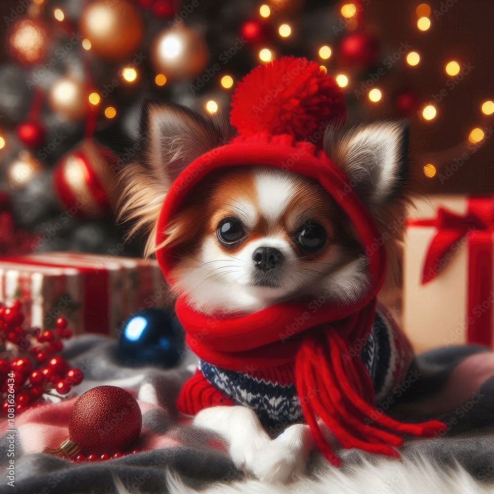 dog and Christmas happy new year, elegant dog and Christmas happy new year, elegant