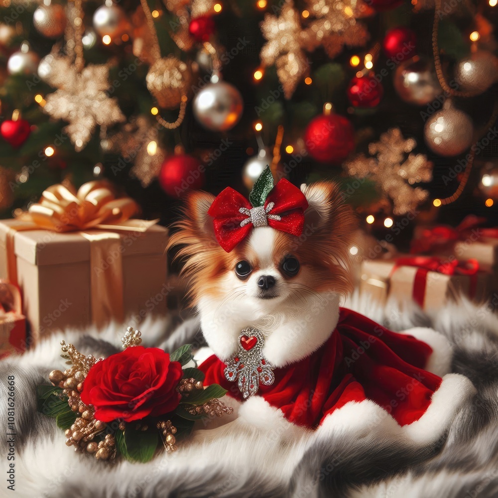 dog and Christmas happy new year, elegant dog and Christmas happy new year, elegant