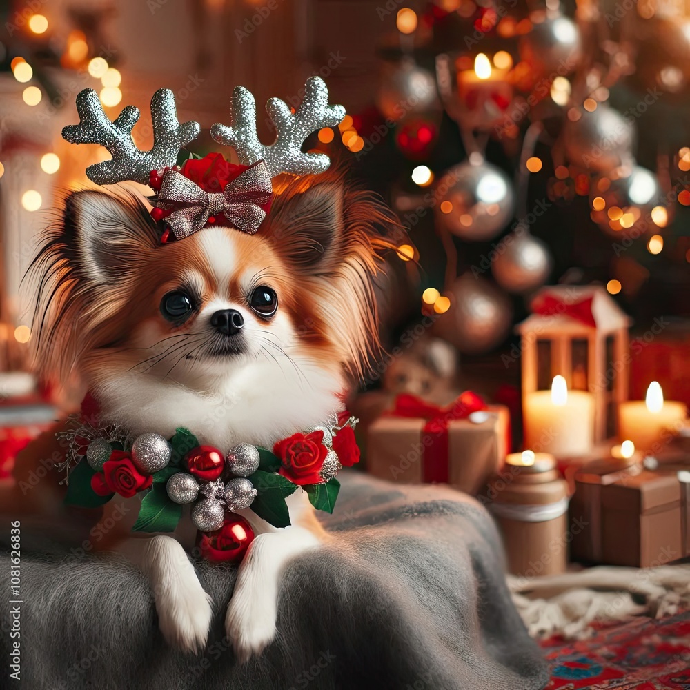 dog and Christmas happy new year, elegant dog and Christmas happy new year, elegant