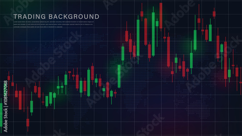 A chart of stock market crypto candlesticks on a dark blue background. A chart with green-red candlesticks. Analysis of investment trading in the field of cryptocurrencies.