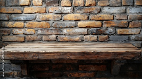 Rustic Wooden Shelf on Exposed Brick Wall for Cozy Decor