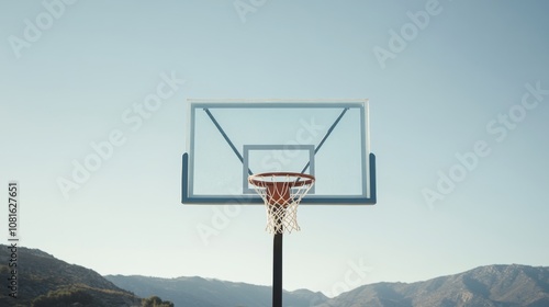 A basketball hoop's backboard, outdoor setting with backboard texture, Urban style