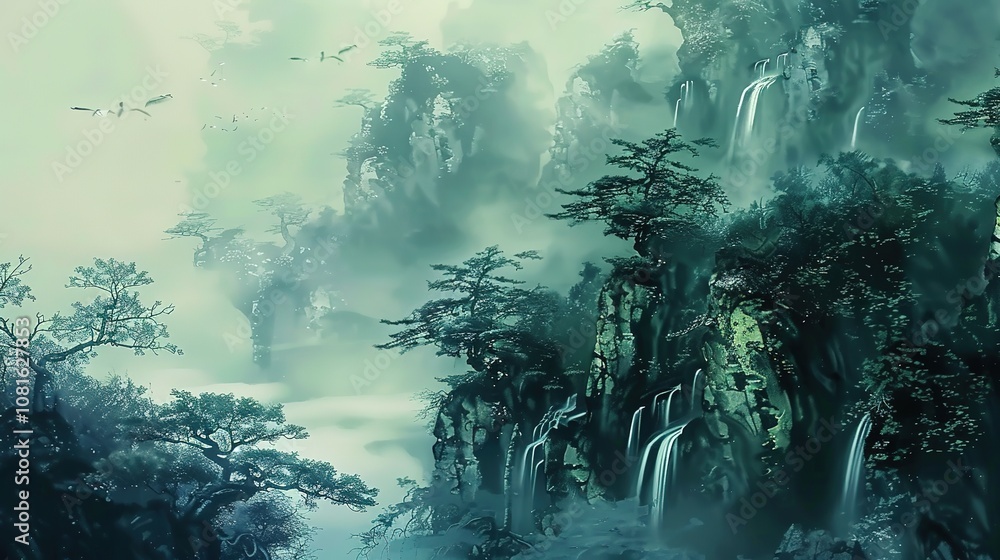Chinese Ink Landscape Painting - a serene and traditional artwork. The ink landscape captures the beauty of nature with elegance and depth. Chinese Ink Landscape Painting - a serene and traditional artwork. The ink landscape captures the beauty of nature with elegance and depth.
