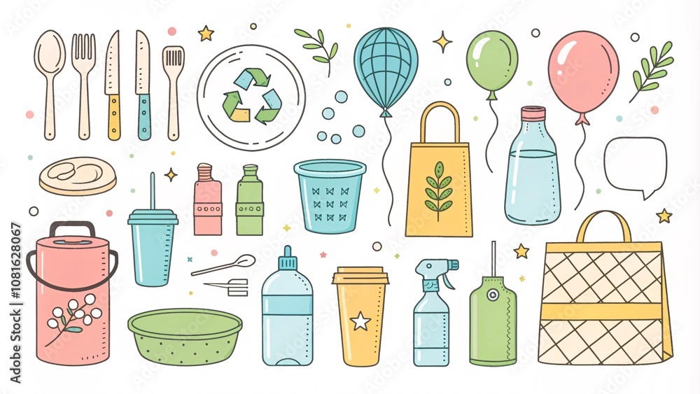 Celebrating Sustainability with Whimsical Vector Art of Plastic-Free Supplies & Eco-Friendly Icons V6 Celebrating Sustainability with Whimsical Vector Art of Plastic-Free Supplies & Eco-Friendly Icons V6