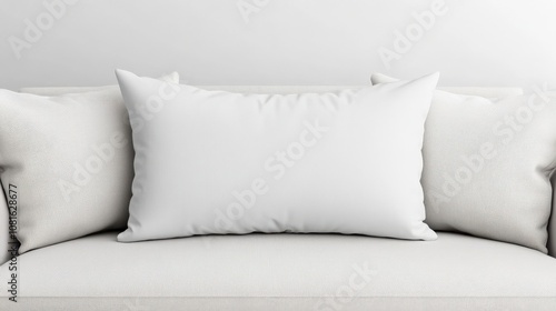 A minimalist white pillow on a cozy couch, perfect for a serene home decor.