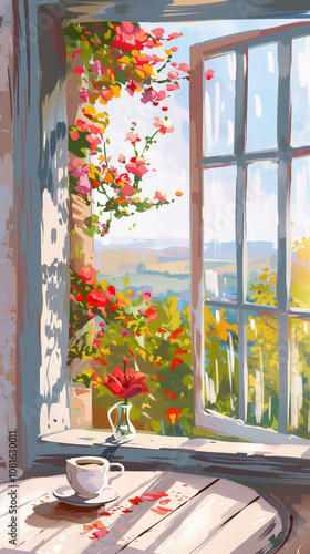flowers in a window painting