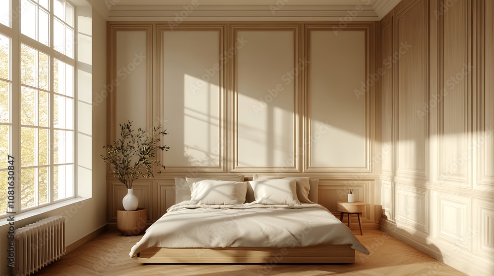 3D rendering of a modern bedroom interior with wooden background 3D rendering of a modern bedroom interior with wooden background