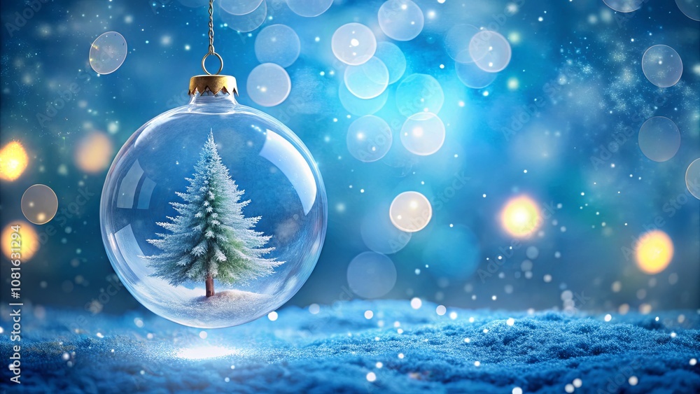 A Beautiful Christmas Ornament Featuring a Snowy Tree Captured Against a Soft Blue Bokeh Background Creating a Magical Winter Atmosphere for Holiday Celebrations A Beautiful Christmas Ornament Featuring a Snowy Tree Captured Against a Soft Blue Bokeh Background Creating a Magical Winter Atmosphere for Holiday Celebrations