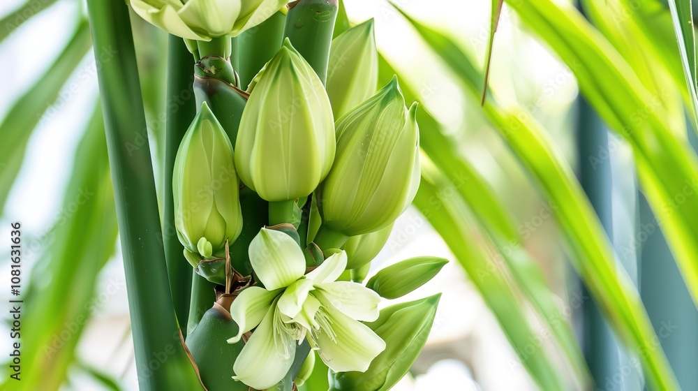 Obraz premium Yucca Plant - a striking and resilient succulent. The yucca showcases its unique form and vibrant green leaves, adding a touch of nature to any space.