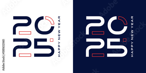 2025 new year logo design with cut out numbers typography on black and white background