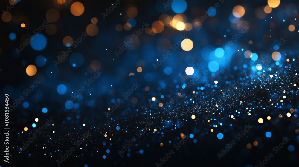 Elegant black background with classic blue bokeh lights creating a festive atmosphere for holiday celebrations, christmas, and new year themes in a horizontal layout Elegant black background with classic blue bokeh lights creating a festive atmosphere for holiday celebrations, christmas, and new year themes in a horizontal layout