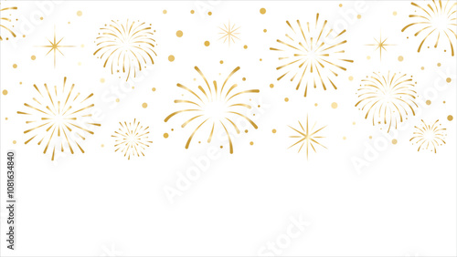 Gold Fireworks Celebration, fireworks border, banner, Happy new year vector background art vector illustration	
