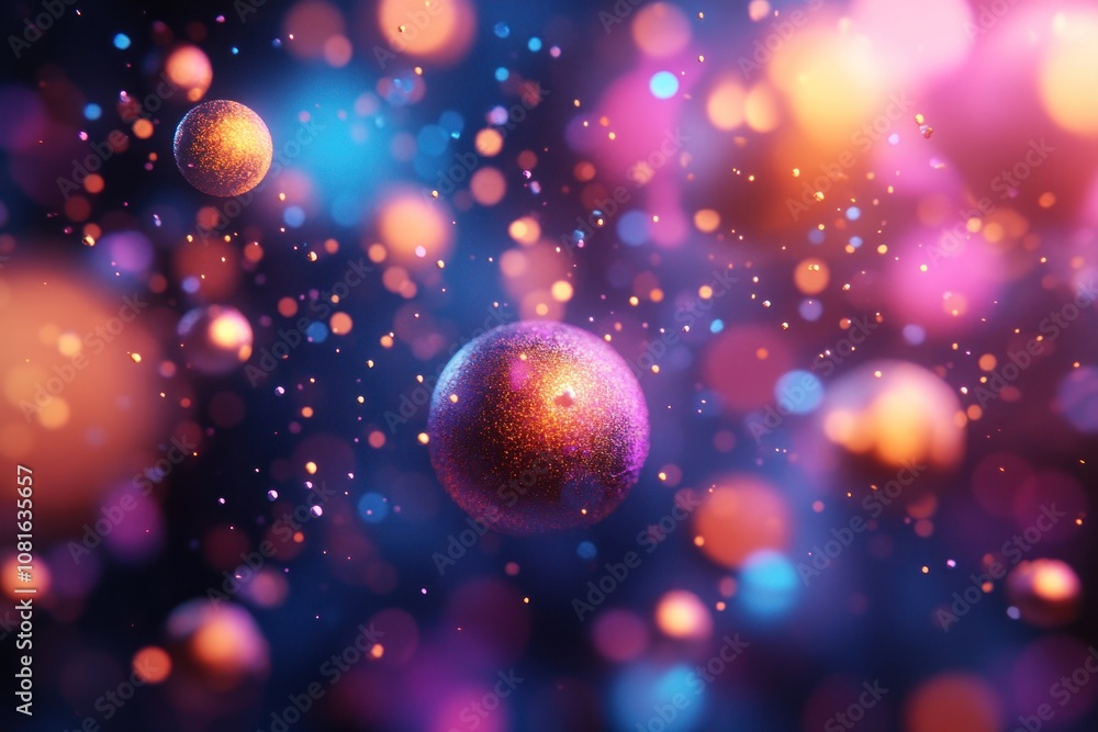Abstract background with colorful spheres and bokeh lights. Abstract background with colorful spheres and bokeh lights.