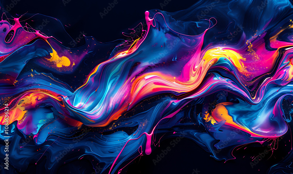 Bold neon paint strokes swirl and twist in vibrant colors, their vivid energy popping against the dark, immersive black background Bold neon paint strokes swirl and twist in vibrant colors, their vivid energy popping against the dark, immersive black background