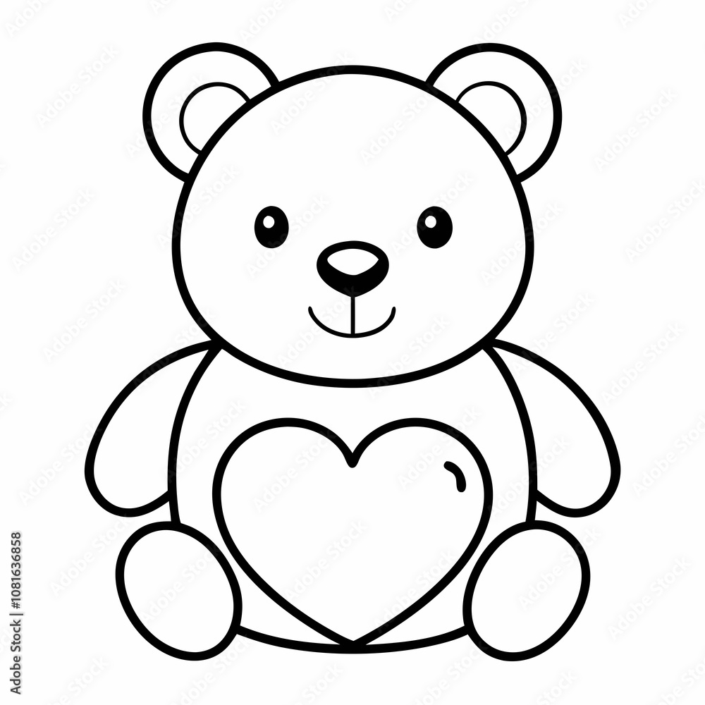 Teddy Bear Line Art Holding a Heart Outline with White Background Teddy Bear Line Art Holding a Heart Outline with White Background