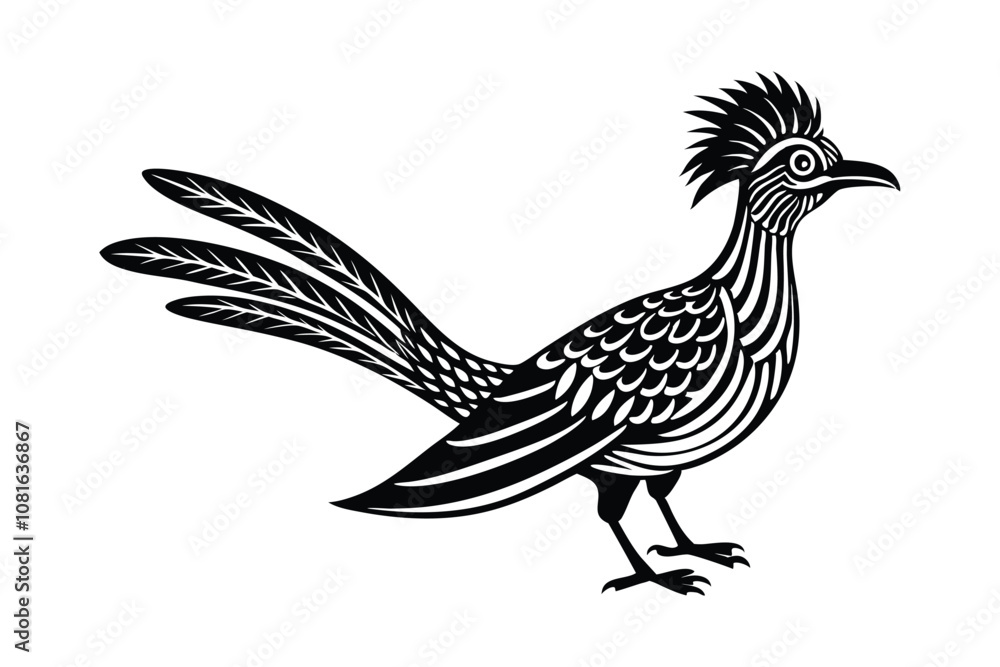 Fototapeta premium Roadrunner Silhouette Vector Illustration - Speedy Desert Bird Icon for Wildlife, Southwestern Art, and Rustic Decorative Designs
