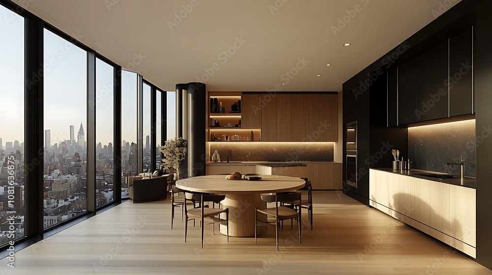 3D rendering of a modern kitchen with light wood background 3D rendering of a modern kitchen with light wood background