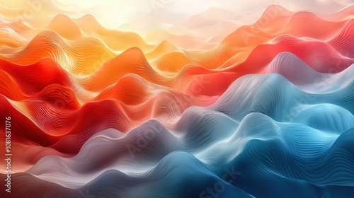 Abstract Waves of Colorful Gradients and Flowing Lines Creating a Serene Landscape Effect in Warm and Cool Tones with Smooth Textures and Depth Perception photo