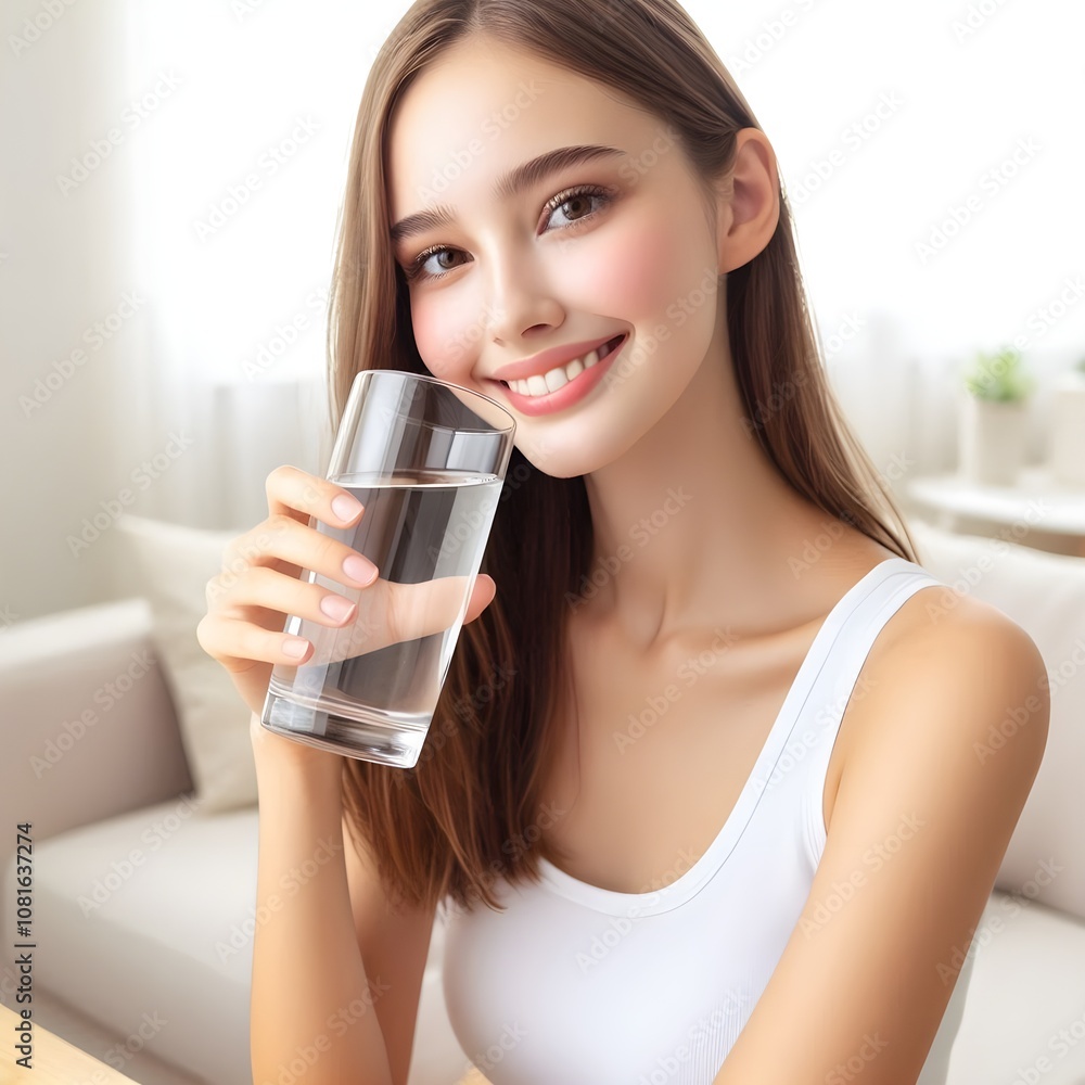 young woman drinks a glass of water young woman drinks a glass of water