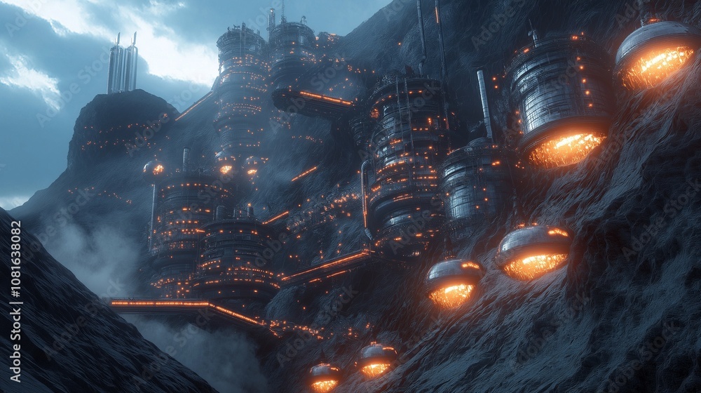 A massive carbon capture and storage facility built into the side of a mountain, with advanced filtration systems capturing CO2 from the atmosphere. A massive carbon capture and storage facility built into the side of a mountain, with advanced filtration systems capturing CO2 from the atmosphere.