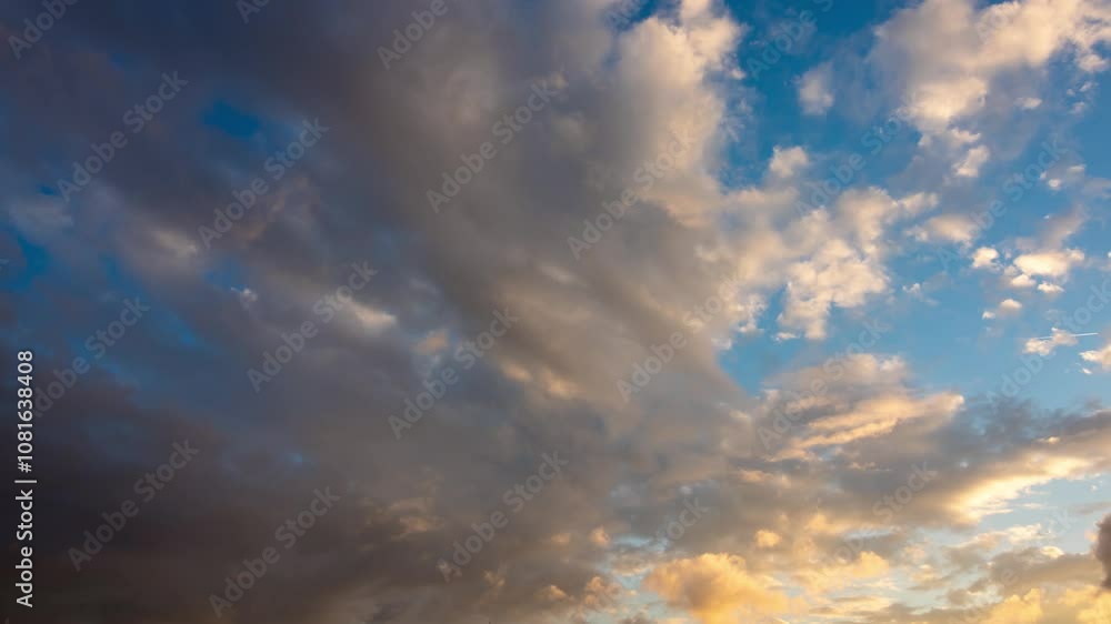 Motion of the clouds at sunset timelapse 4k video. Landscape or heaven timelapse footage. Motion of the clouds at sunset timelapse 4k video. Landscape or heaven timelapse footage.
