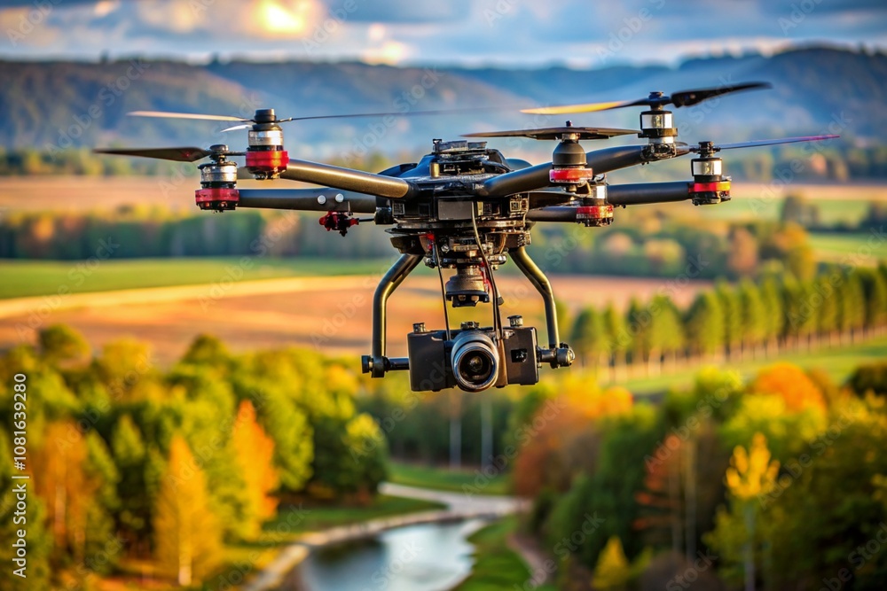 A drone is flying over a field of grass A drone is flying over a field of grass
