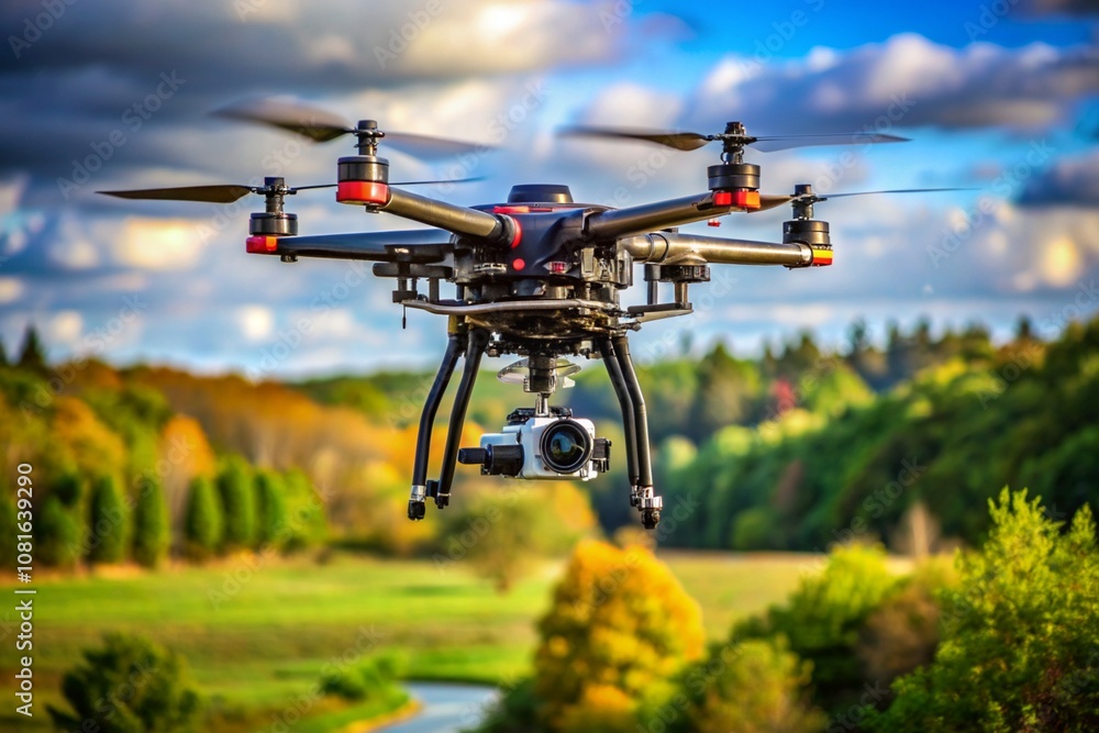 A drone is flying over a field of grass A drone is flying over a field of grass